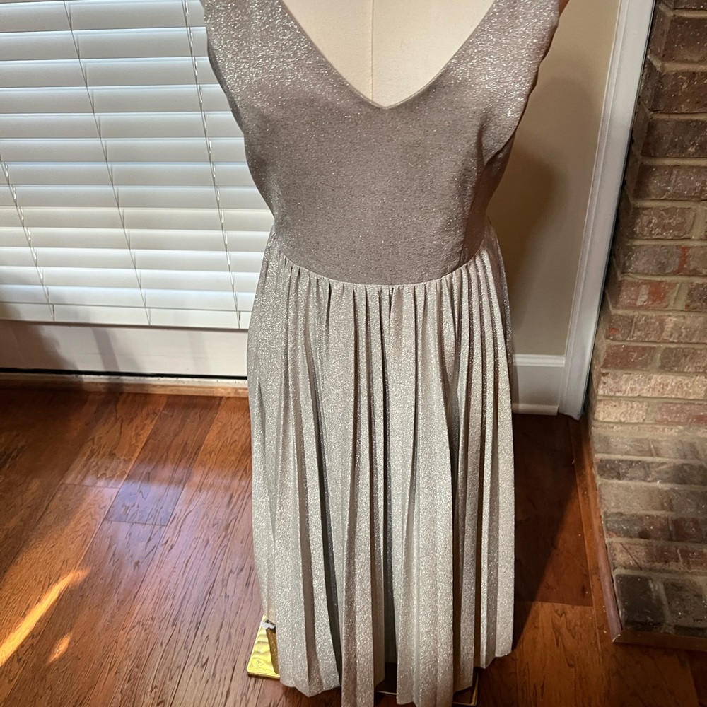 Elevenses by Anthropology Shimmering Silver V-Neck Dress